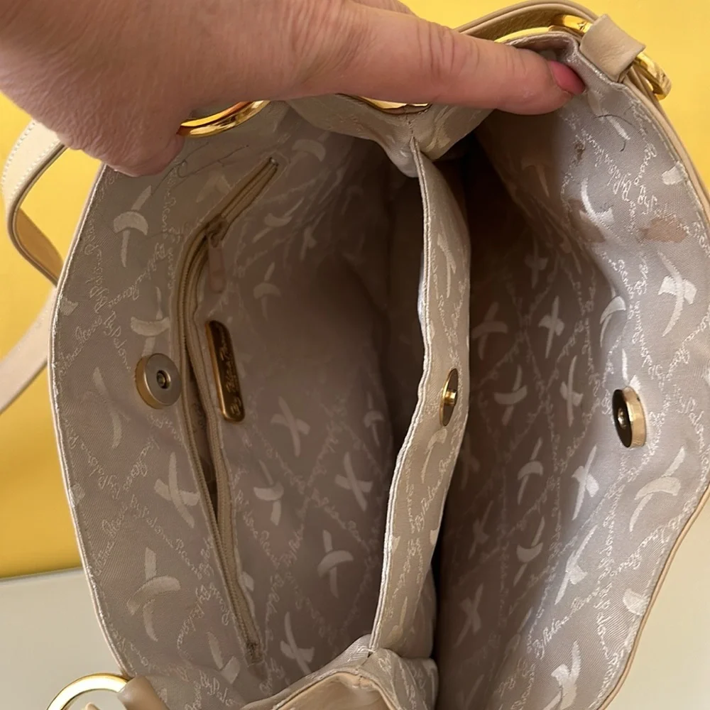 Paloma Picasso Vintage Beige Leather Crossbody Shoulder bag